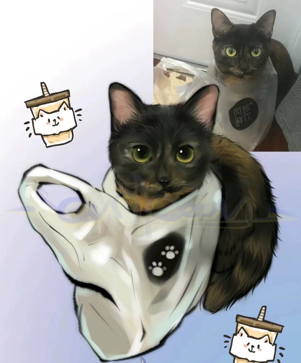 カスタマイズペット写真キャラクターデザインます 手描きペットアイコンq版漫画写実肖像絵画カスタマイズ イメージ5
