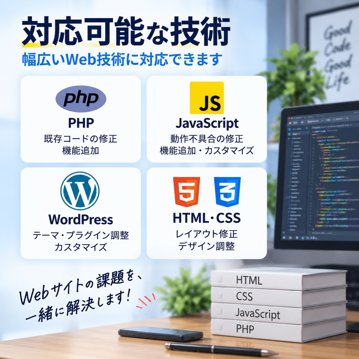 Webサイトの修正・不具合を迅速・丁寧に解決します HTML・CSS・PHP・WordPressなど幅広く対応 イメージ3