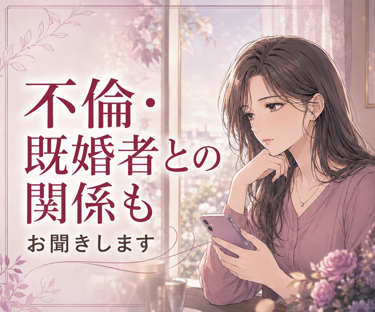 女性限定｜誰にも話せない恋愛事情をお聞きします 複雑な関係も否定せず、男性目線を交えて一緒に整理します イメージ2