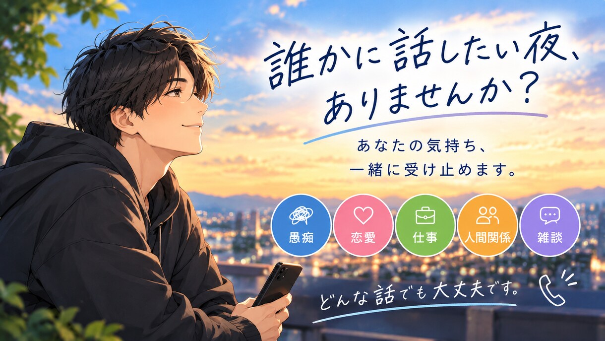 誰にも言えない悩み、ゆっくりお聞きします 様々な方の意見や思いを聞いてきました。その経験を活かせます。 イメージ2