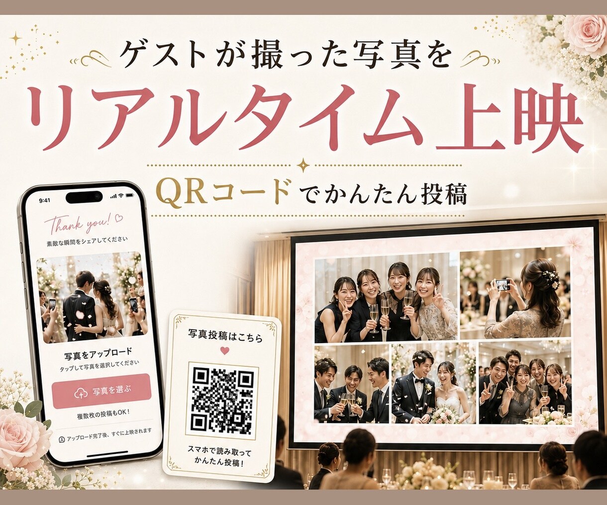 結婚式のゲスト写真の投稿上映サイトを作ります ゲスト写真をリアルタイム上映します イメージ1