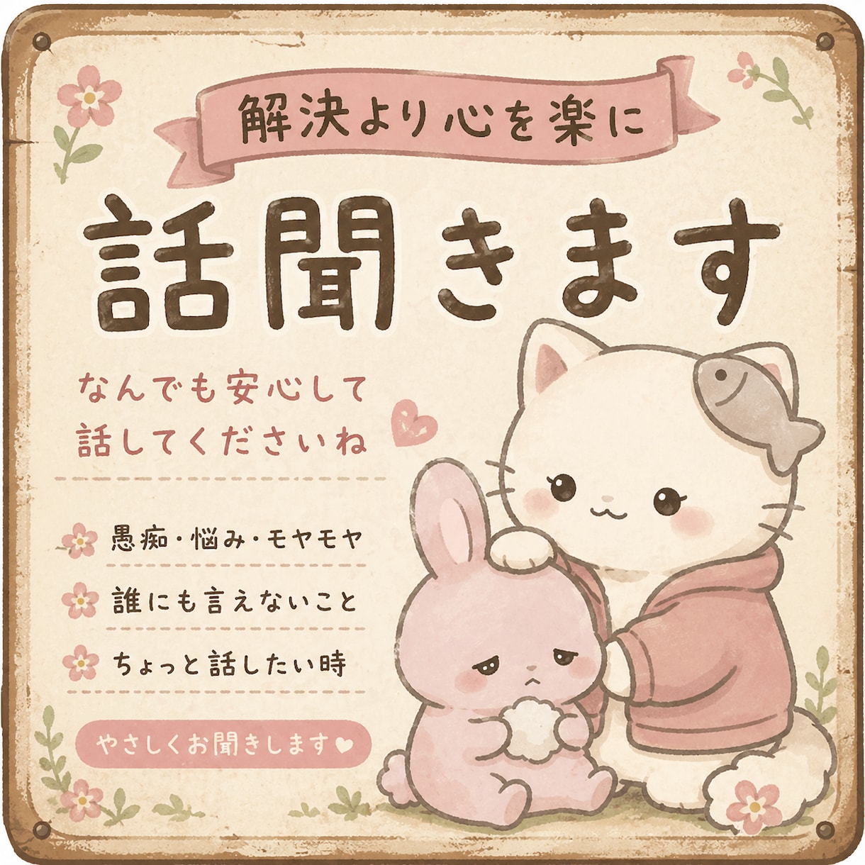 心を楽、ゆっくり小さなモヤモヤから孤独まで聞きます 波乱万丈な人生だから共感できる。心を楽にする話し相手です イメージ1