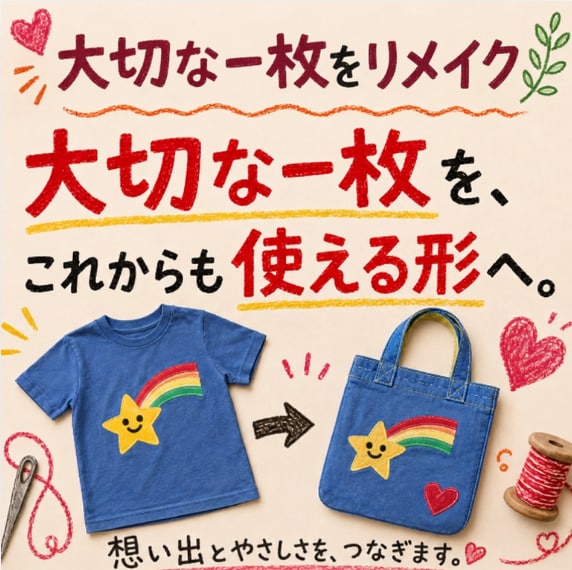 思い出のお洋服を、バッグへリメイクします もう着られないけど捨てられない。そんな大切な一枚をリメイク イメージ1