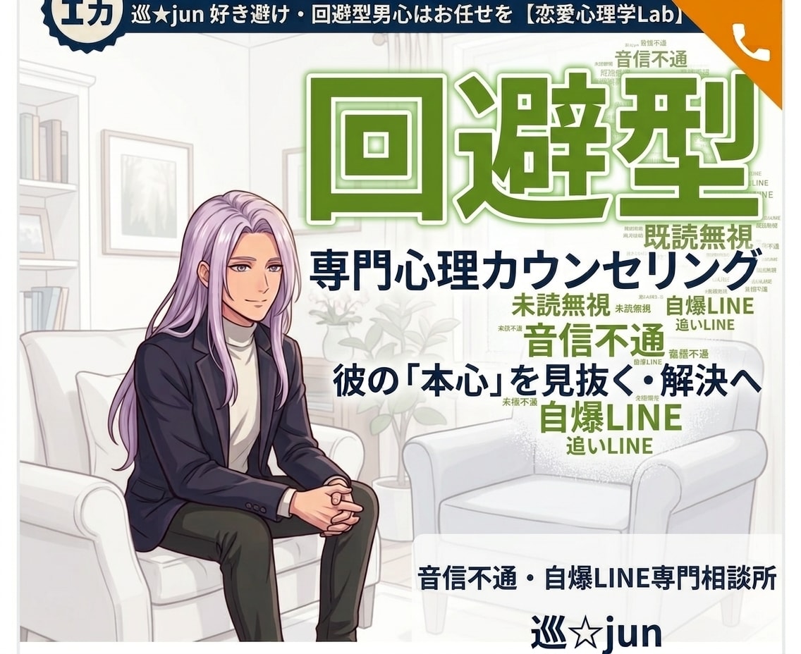 回避型の彼の気持ちを見抜く☆カウンセリングします 音信不通、未読スルー、既読スルー、自爆ラインからのV自回復へ イメージ1