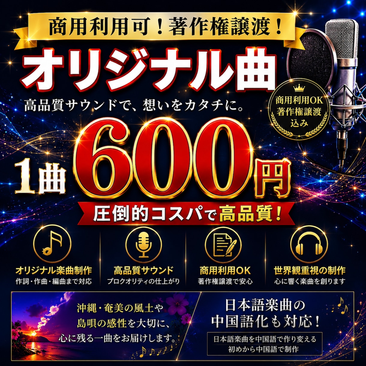 1曲600円×5曲！高品質BGMを格安で作曲します 商用利用可・著作権譲渡・秘密保持契約書 イメージ1