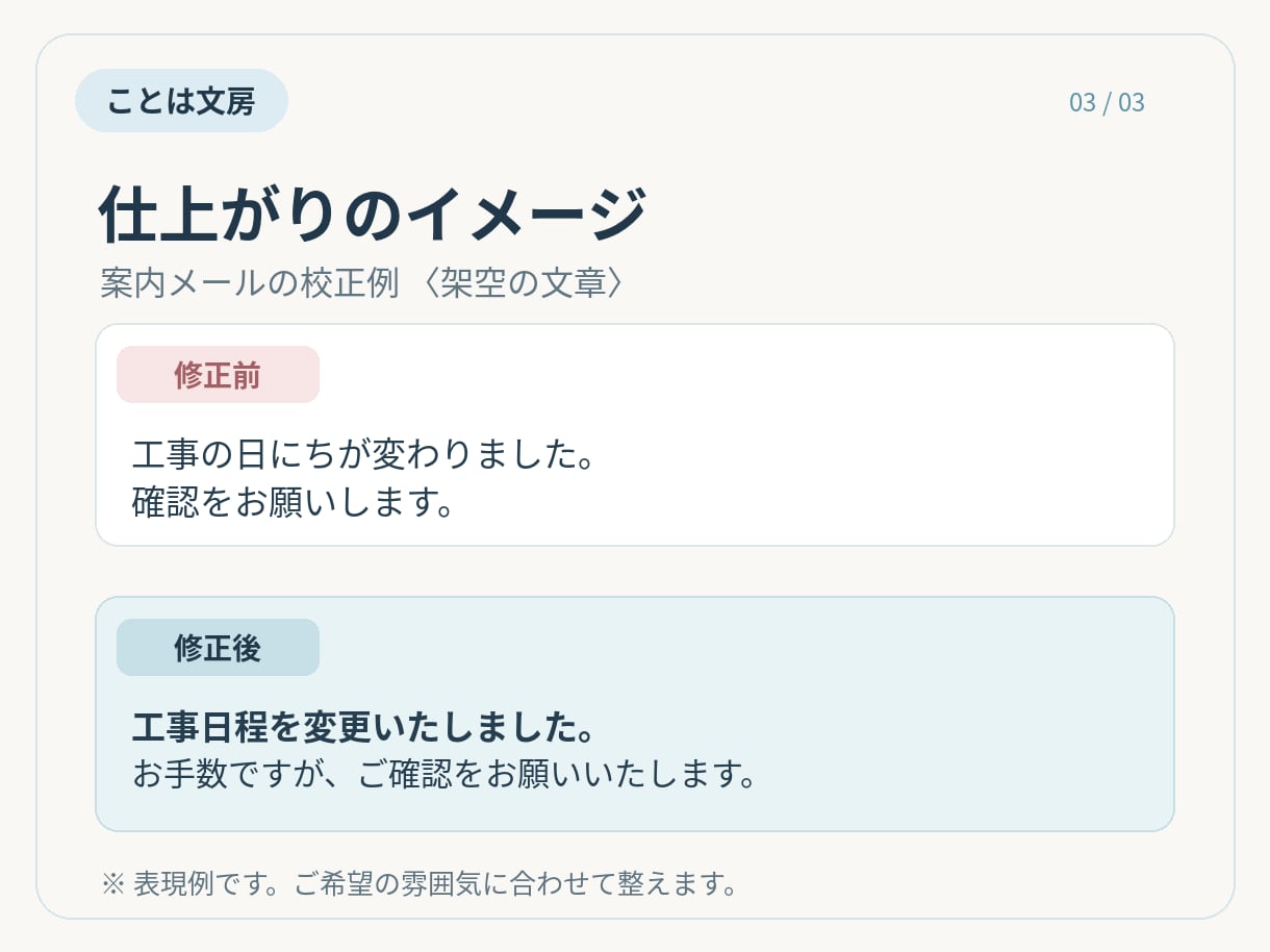 ビジネスメール・案内文を校正・リライトします お客様向けの文章を丁寧で自然な表現に整えます イメージ3