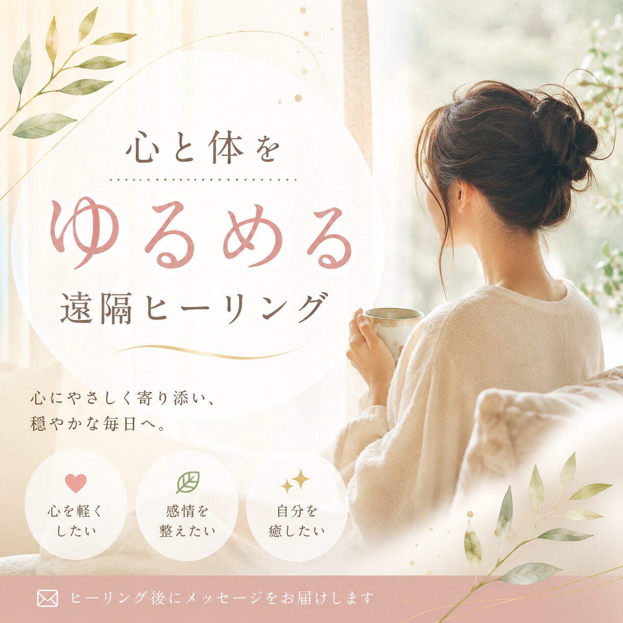 心と体に寄り添う遠隔ヒーリングをお届けします 心に寄り添い、穏やかな毎日へ向かうお手伝いをいたします。 イメージ1