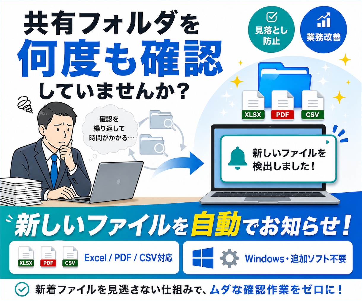 ファイル追加をポップアップで通知します 新着ファイルを自動監視し、見落としを防ぎます イメージ1