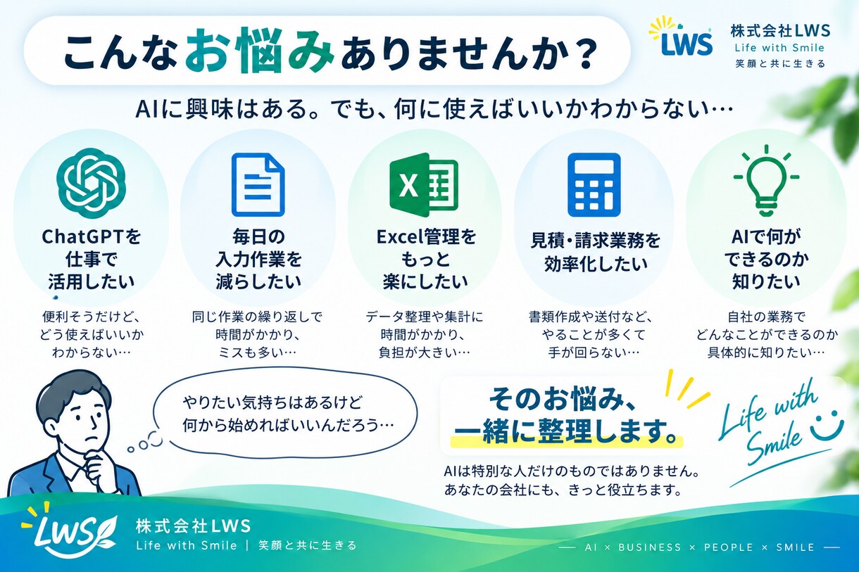あなたの会社のAI活用方法を診断しますます 業務を整理し、AIで楽にできる仕事を見つけます イメージ2
