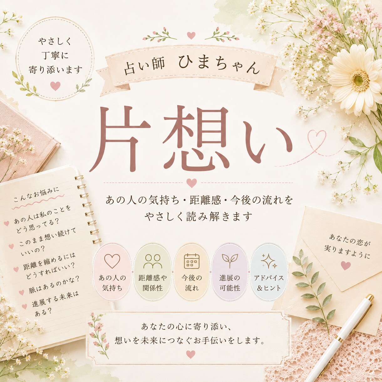 片思いのお相手の気持ちを丁寧に読み解きます 相手の本音と恋の流れを丁寧に読み解きます イメージ1
