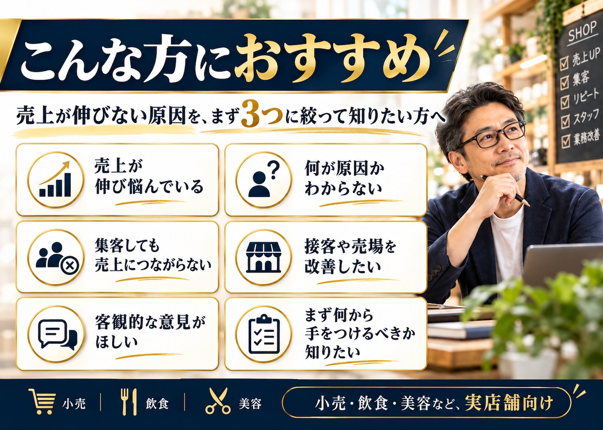 売上が伸びない店舗の原因を3つ診断します 現場25年以上の経験から、優先して直す3つをお伝えします イメージ2