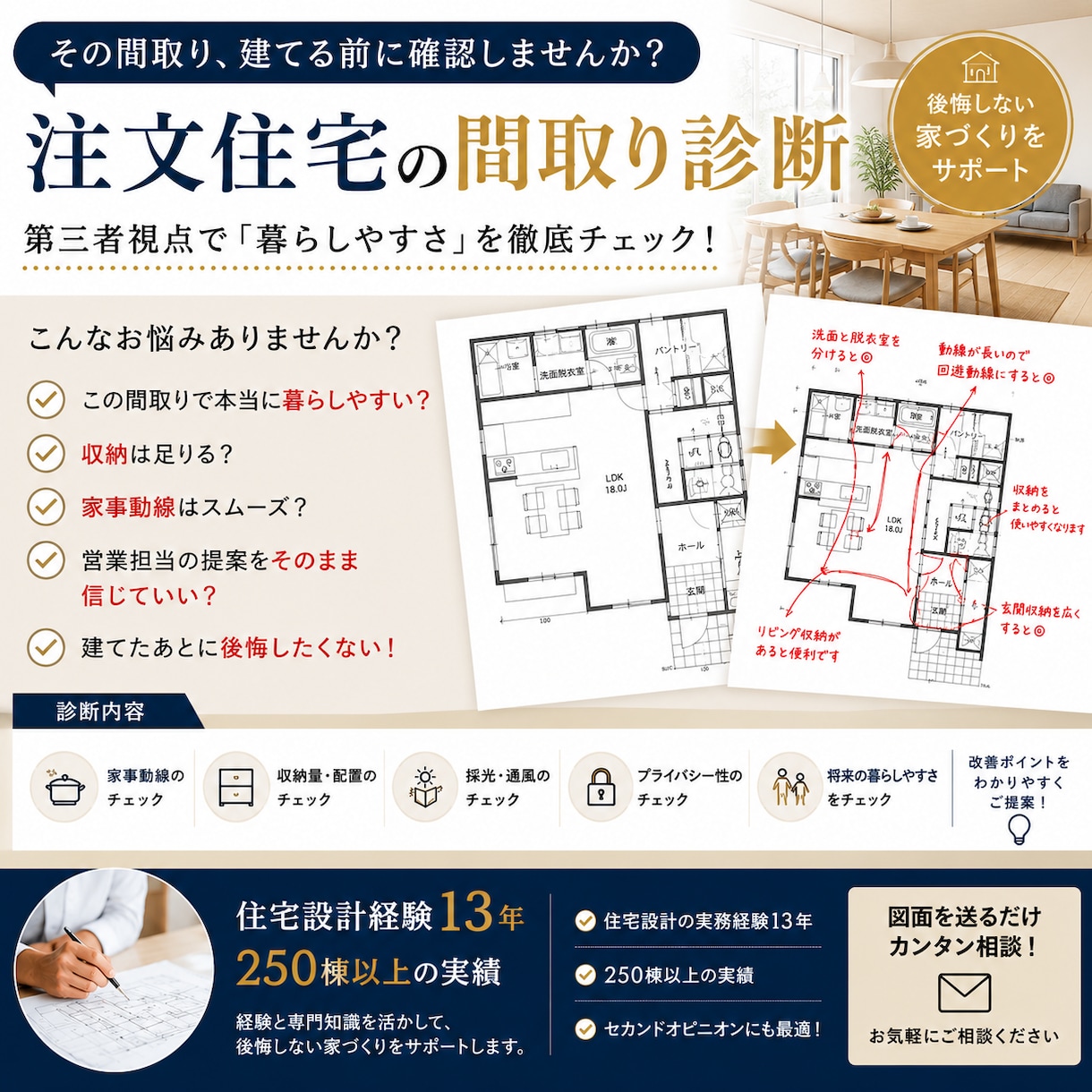 住宅設計士が注文住宅の間取りを本音診断します その間取り、建てる前に確認しませんか？ イメージ1