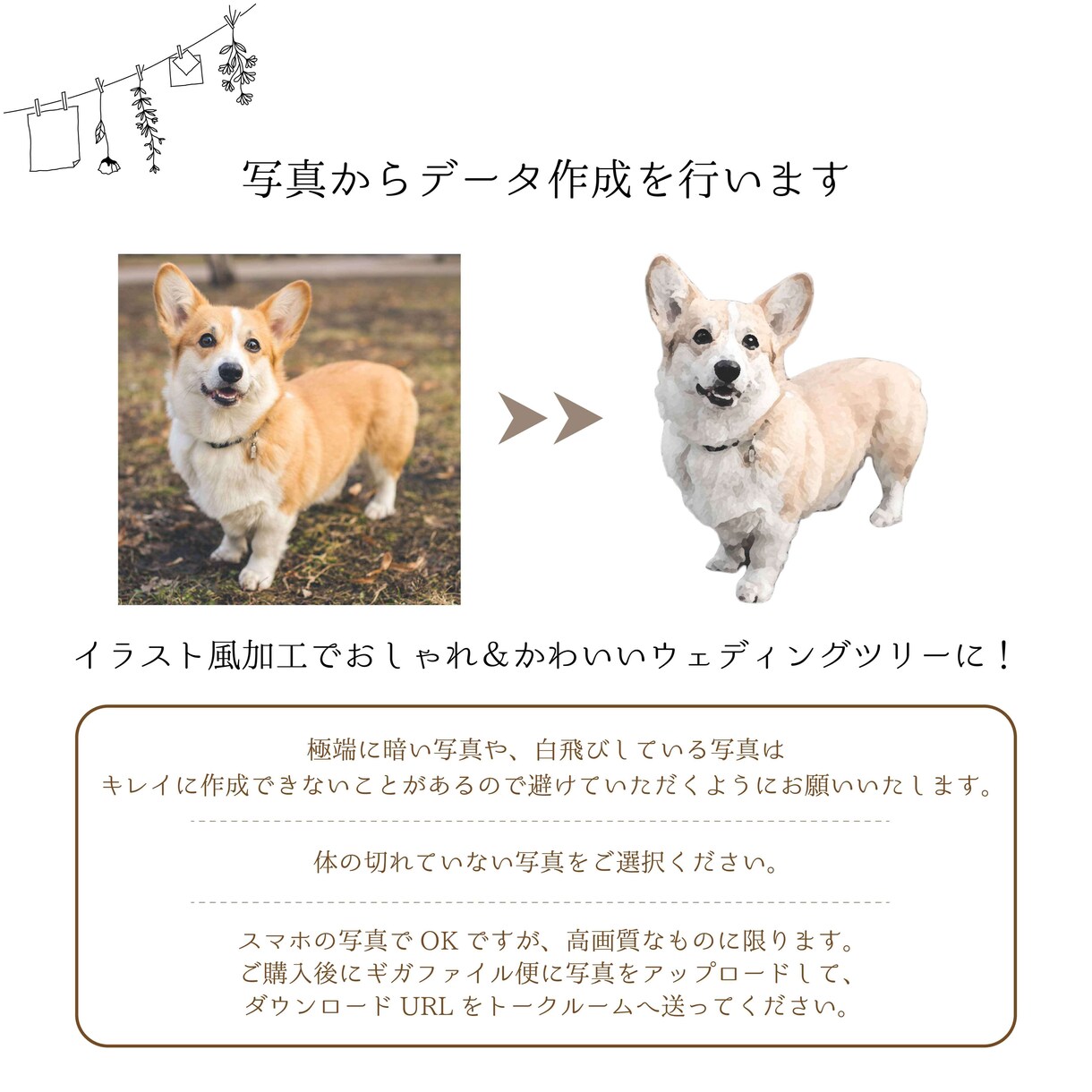 最愛のペットの写真でウェディングツリーを制作します デザイン名【オリジナルペット】A4｜A3で配送可能です イメージ4