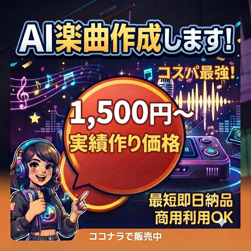 要望に合わせてAI楽曲・BGMを作成します 実質作りのためモニター価格で1500円から！(3名限定) イメージ1