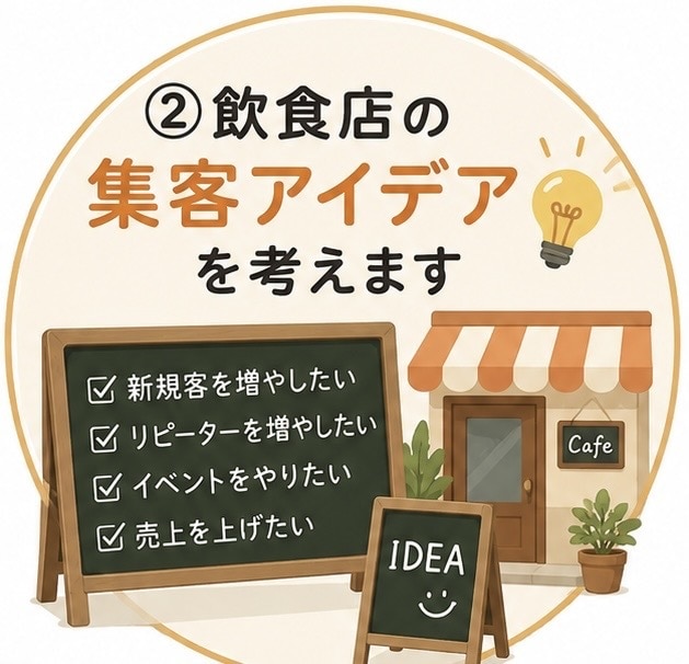 飲食店の集客アイデアを考えます 「お客さんを増やしたい！」を一緒に解決します。 イメージ1
