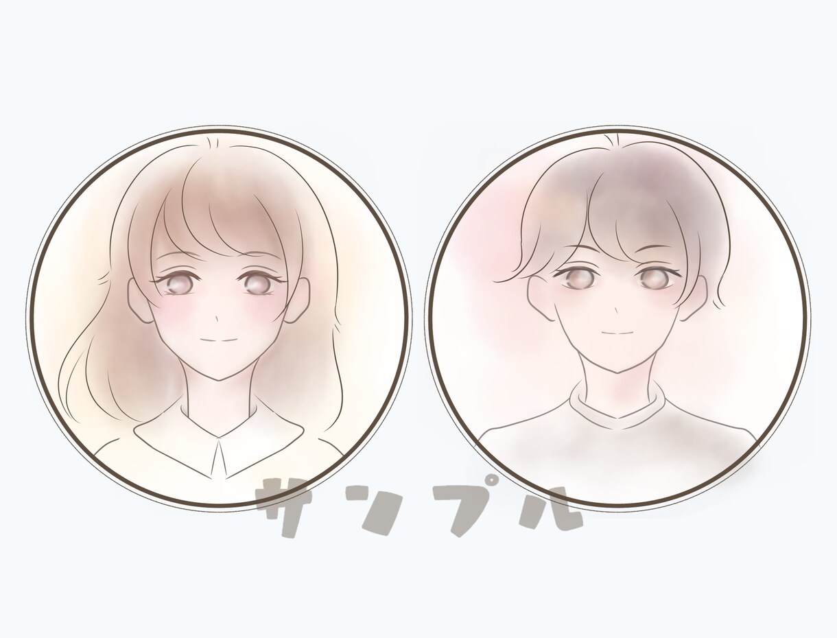 商用込み★水彩タッチの優しいアイコンお描きします にっこり表情付き!あなたの雰囲気をふんわり似せたイラストです イメージ1