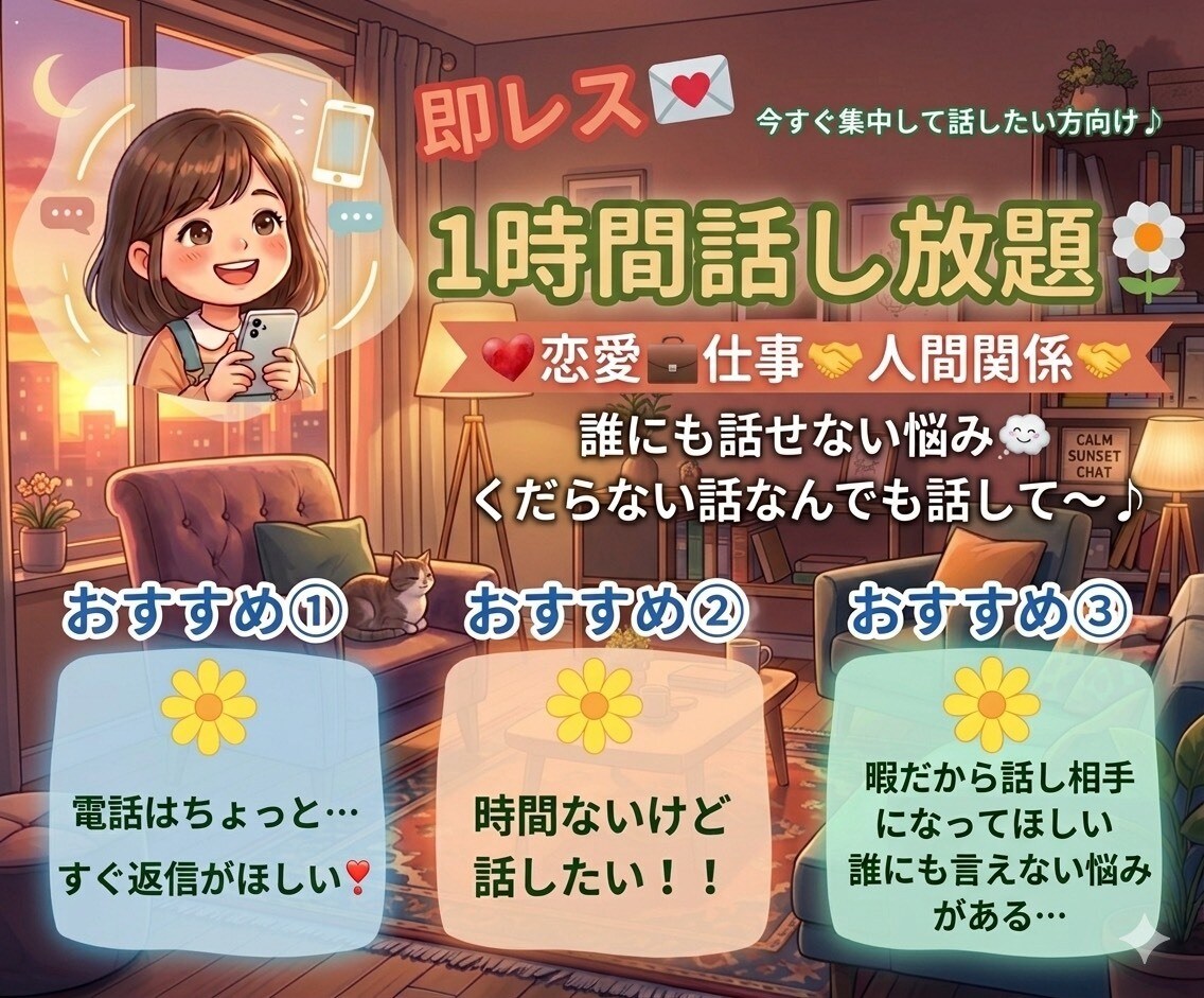1時間たっぷり☆何でもお話聞きます 今すぐ誰かに話したい方へ届けます イメージ1