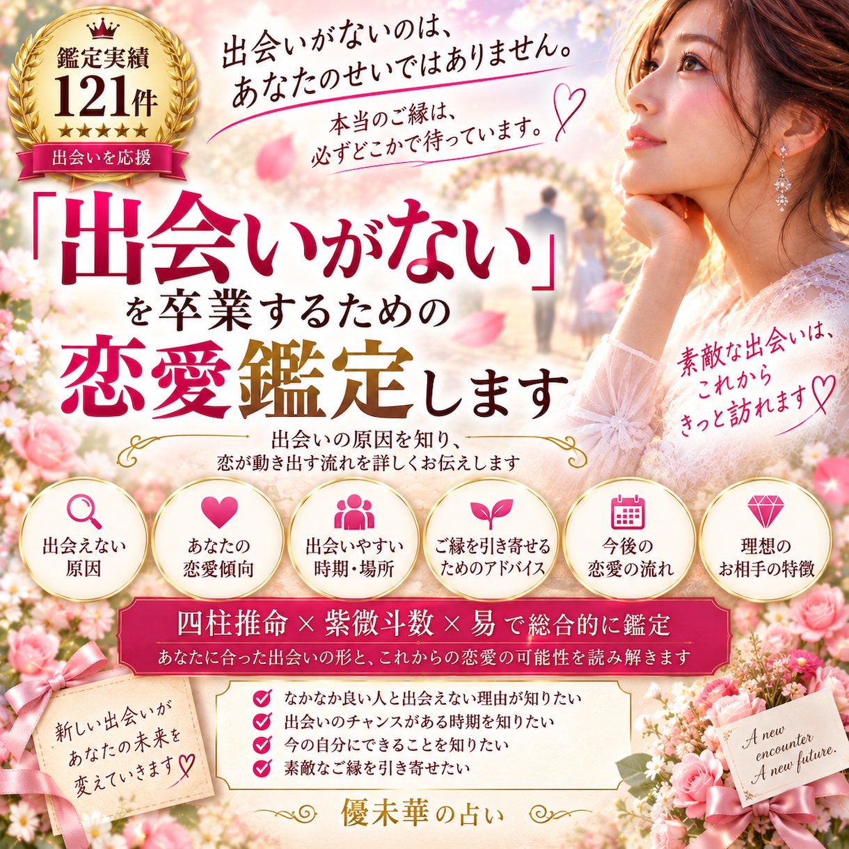 出会いがないを卒業するための恋愛鑑定ます 出会いを遠ざける恋愛傾向・ご縁が動く時期・出会い方まで鑑定 イメージ1