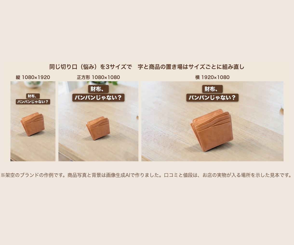 SNS広告動画を5つの切り口×3サイズで作ります 飽きられる前に、切り口の違う5本を用意 イメージ3
