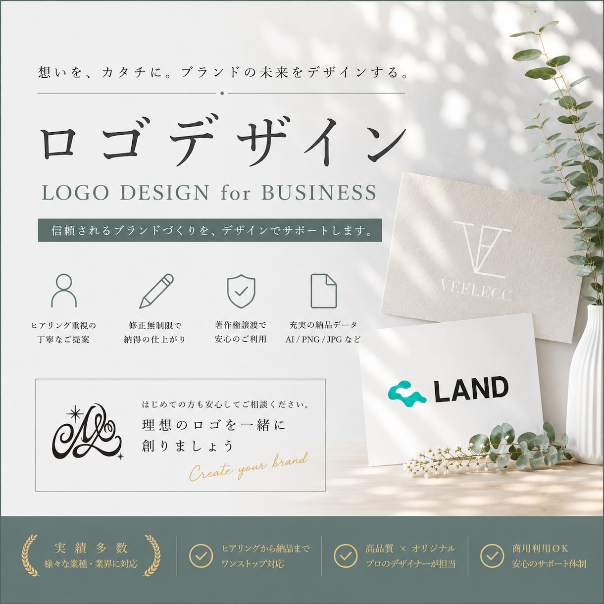 開業向けのシンプルで高級感あるロゴ制作します 初めての方でも安心してご依頼いただけるロゴを作成します イメージ1