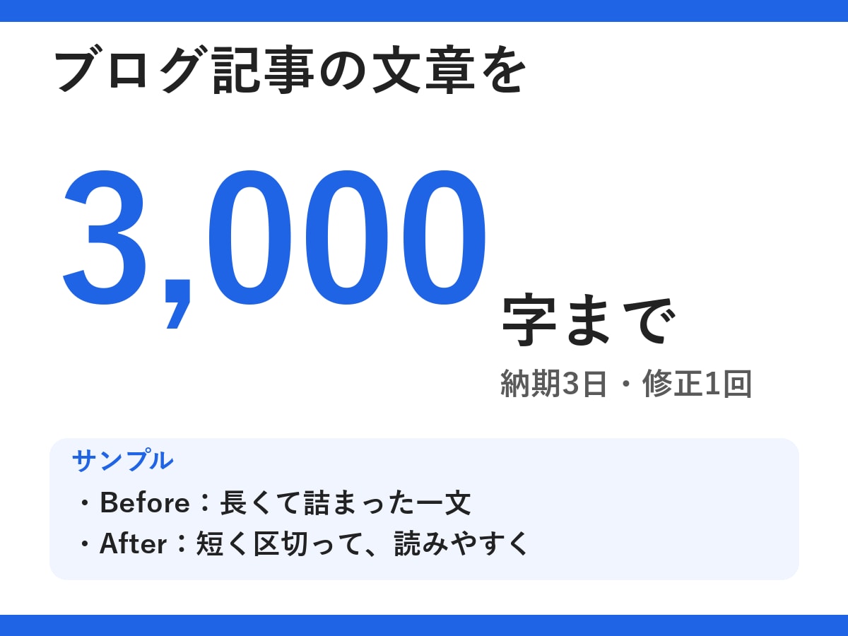 ブログ記事の文章を読みやすくリライトします 意味はそのまま、読みやすさだけ整えます イメージ1