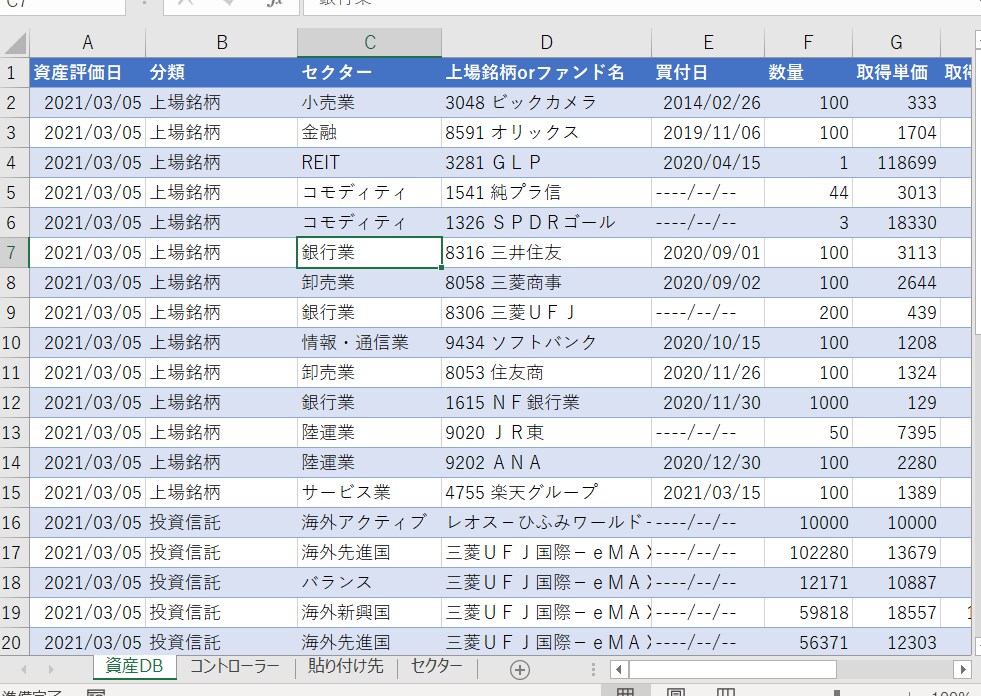 ポートフォリオツール作ります SBI証券のポートフォリオをセクター別に分類します。 イメージ3