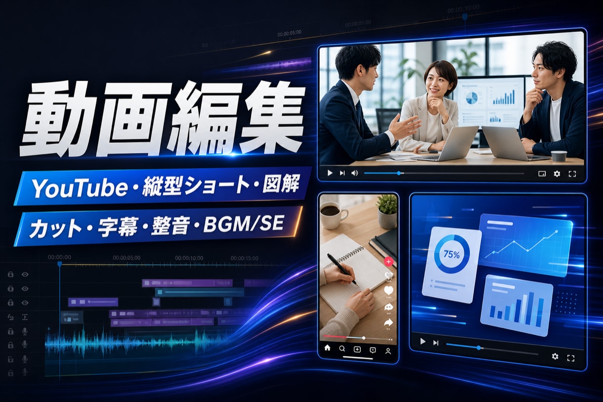 ビジネスYouTubeを見やすく編集します カット・字幕・図解・整音まで。要点が伝わる画面へ イメージ1