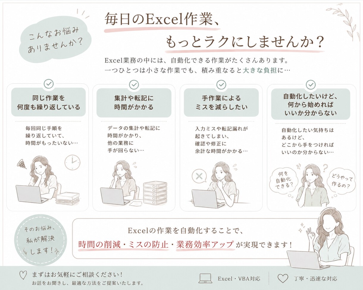 Excel VBA作成・修正 作業を自動化します 迅速な対応｜関数・集計・VBA イメージ3