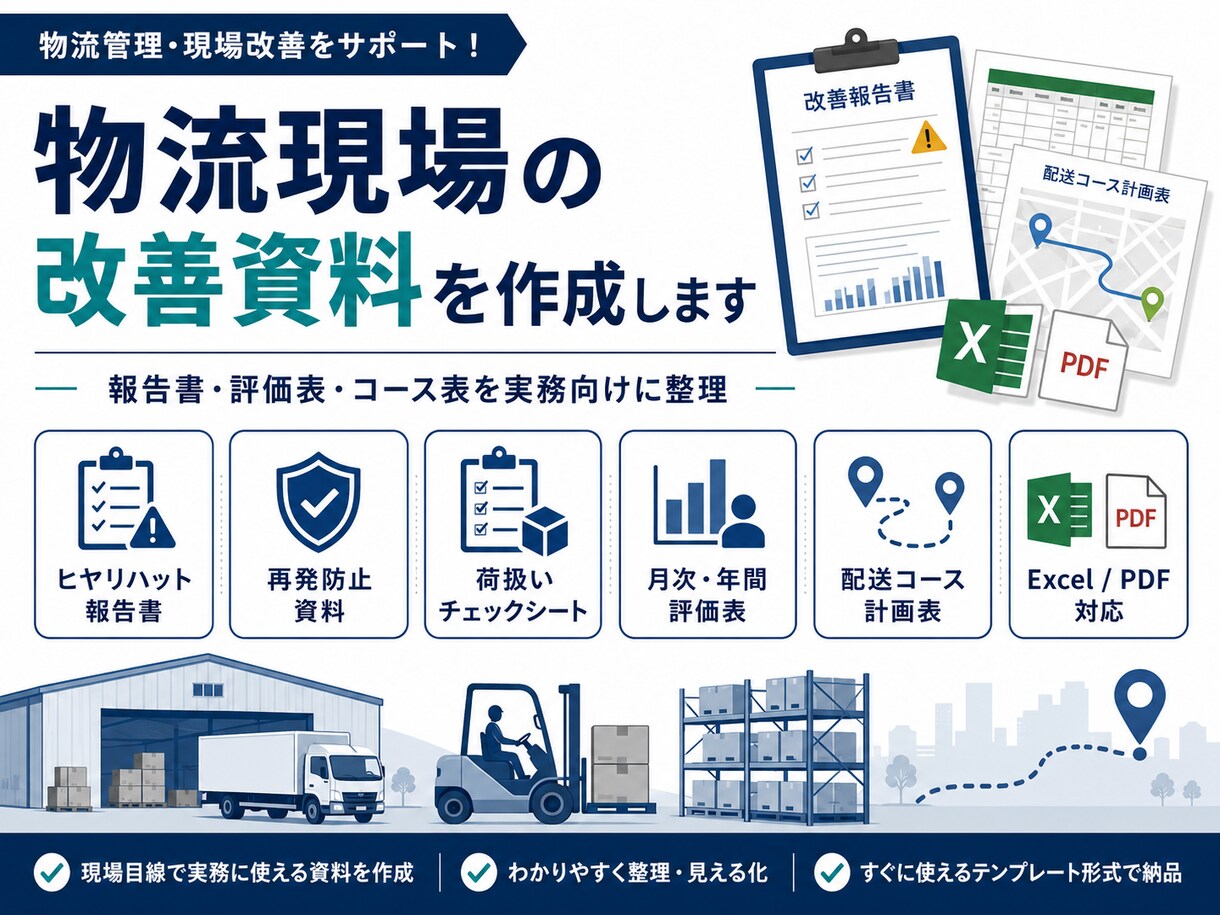 物流現場のExcel資料を作成します 報告書・評価表・コース表などを実務向けに整理 イメージ1