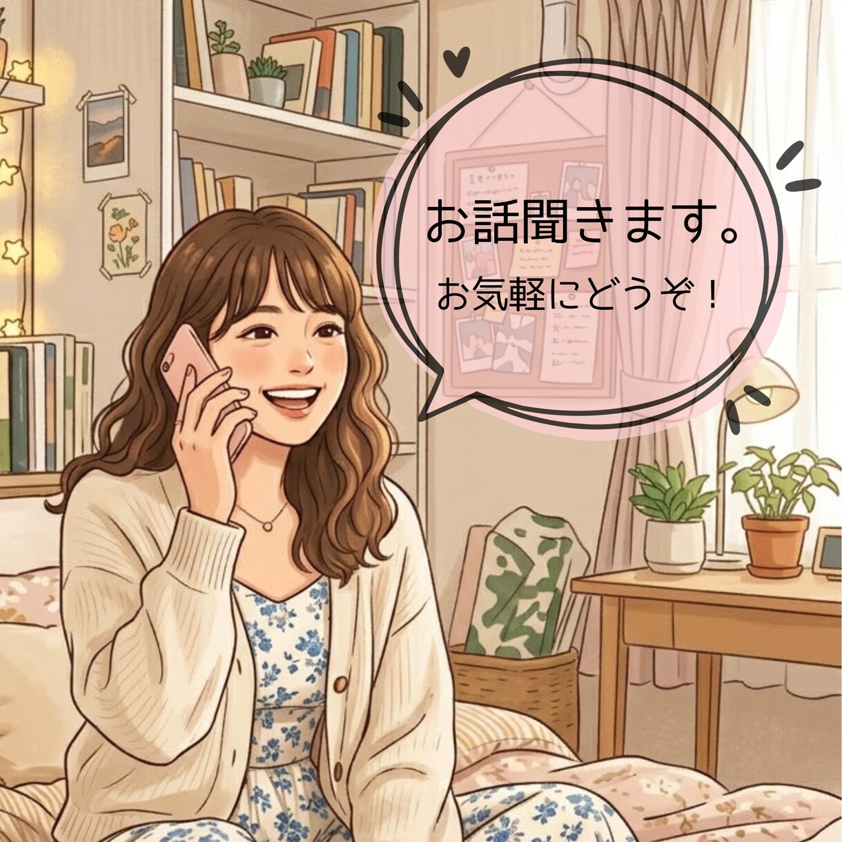 ただ聞かせてください。あなたの話し相手になります 否定なし・アドバイスなし、ただ、あなたの話を聞きます。 イメージ1