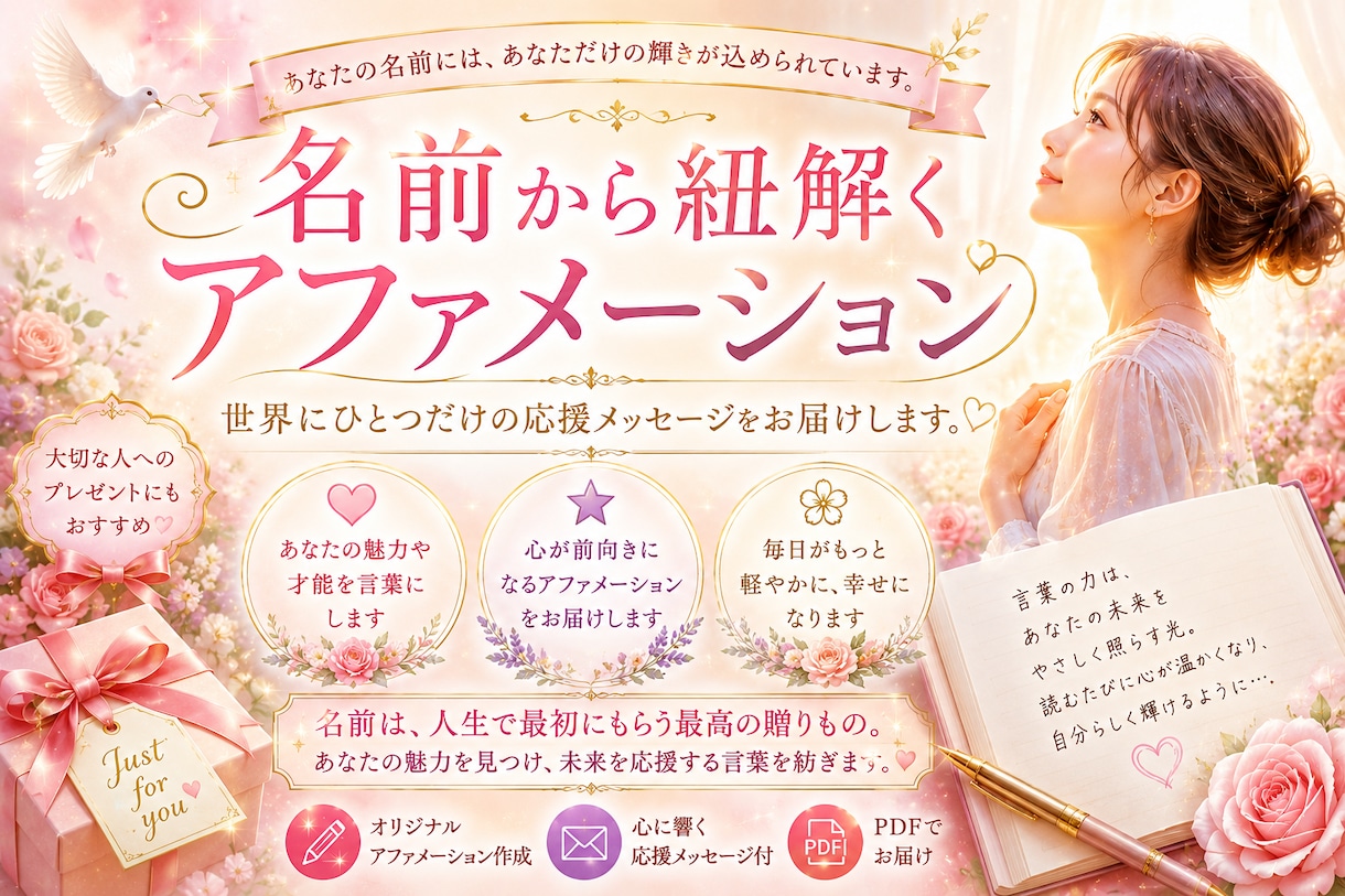 あなたのお名前から、人生を応援する言葉を紡ぎます 名前の響きから生まれる、世界にひとつのアファメーション イメージ1