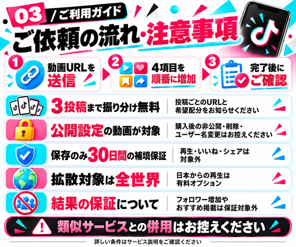 TikTok 再生・いいね・保存・シェア増やします 再生1万＋いいね500＋保存200＋シェア100の4点セット イメージ3