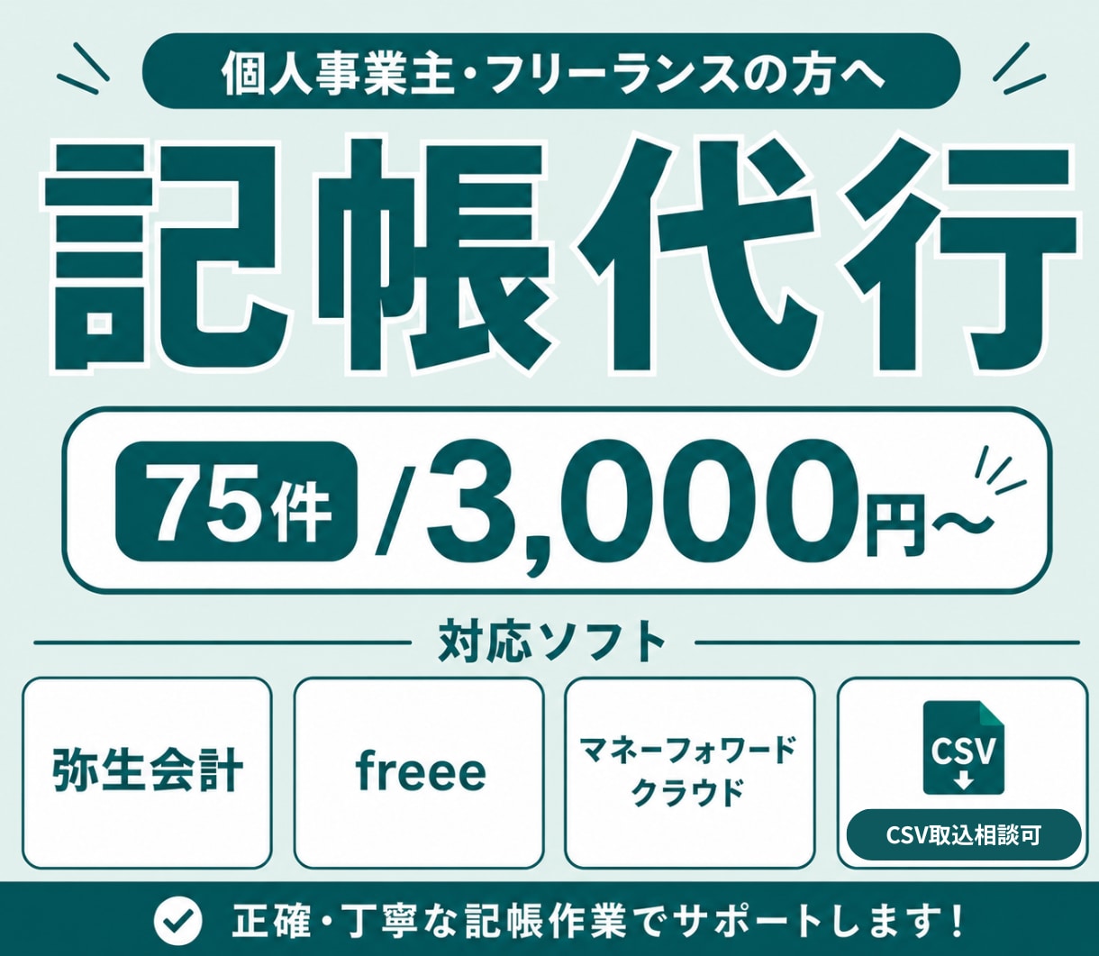 各会計ソフトにて記帳代行します 【初回限定5名様】100行まで3000円でお試しいただけます イメージ1
