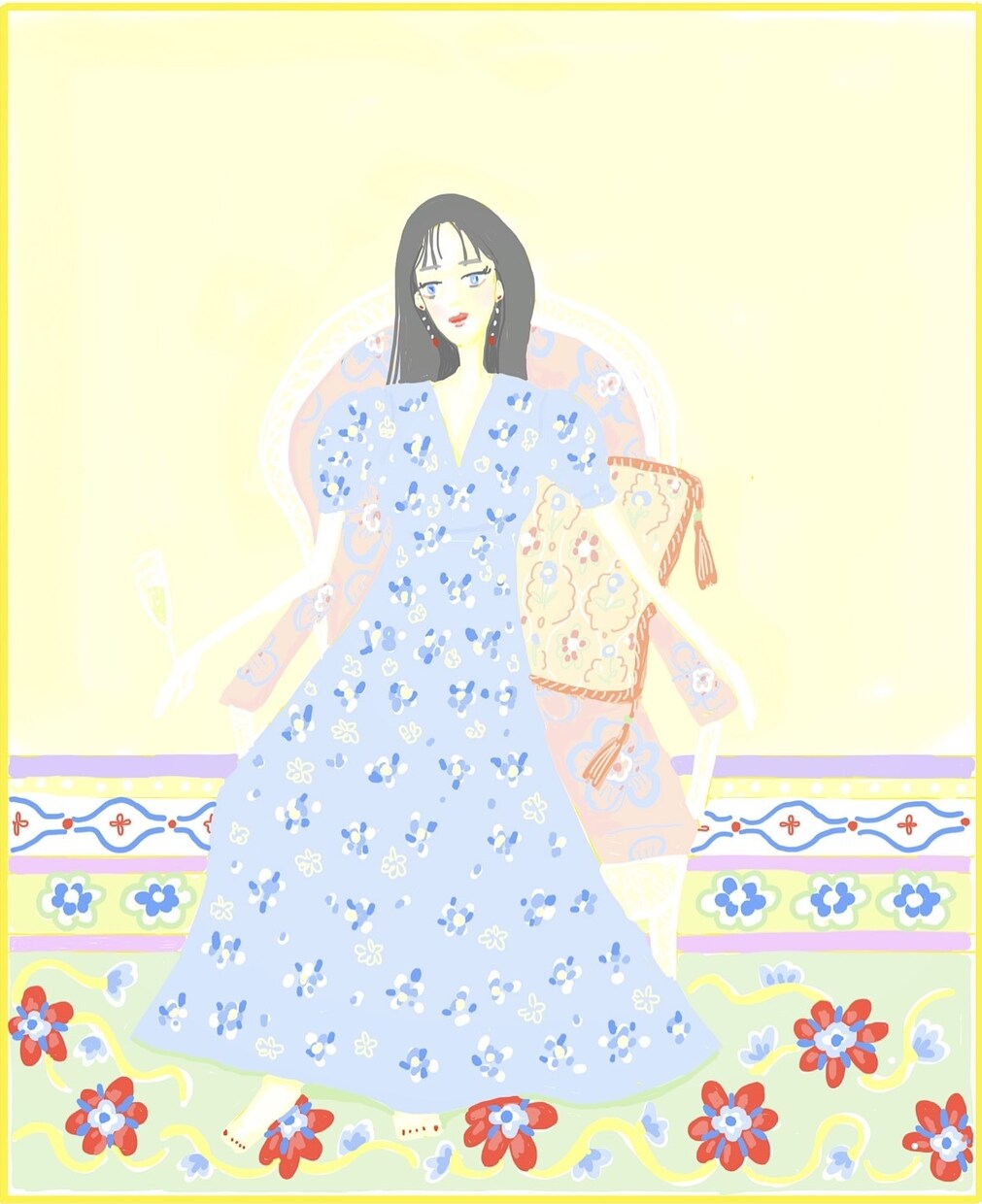 A4サイズのイラストを提示します 華やかな柄のプロフィール/ファッションイラスト イメージ2