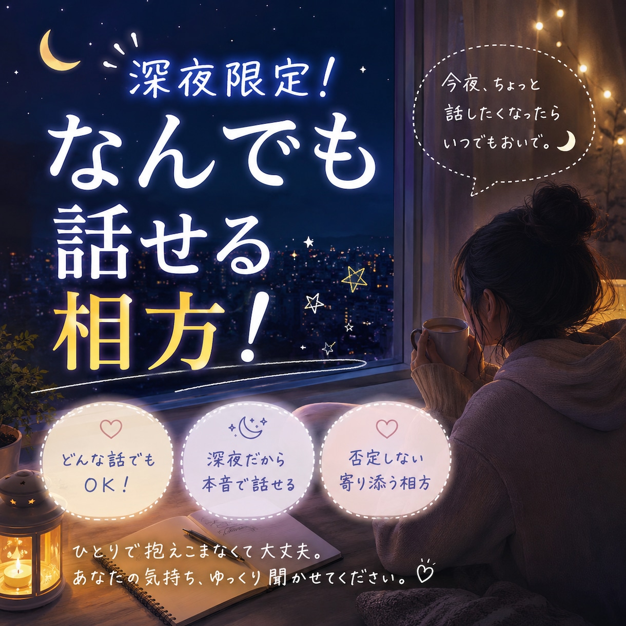 深夜限定なんでも話せる相方になります 1番人が悩む時間(深夜)だけの相方！貴方の心さらけ出して！ イメージ1