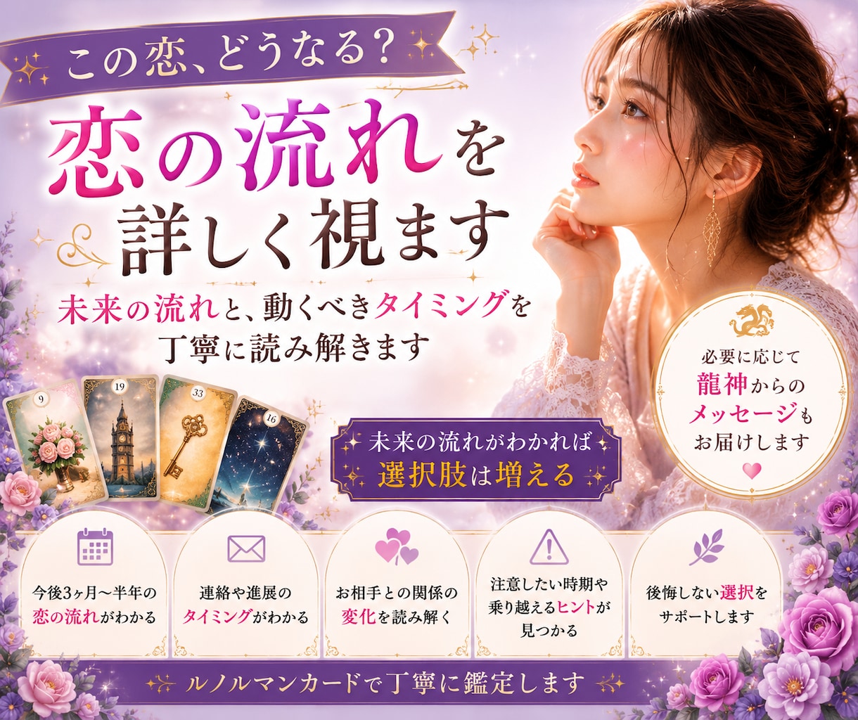 この恋、どうなる？恋の流れを詳しく視ます 未来の流れと、動くべきタイミングを読み解きます イメージ1