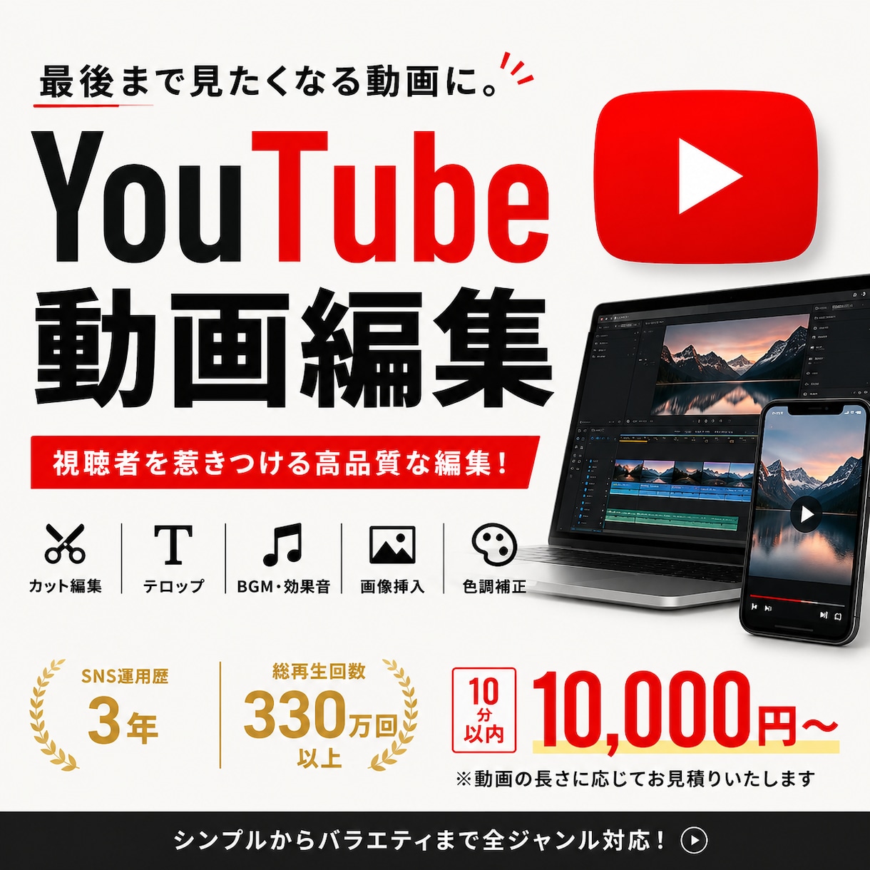 YouTube動画を魅力的に編集します 総再生330万回超！全ジャンル対応 イメージ1