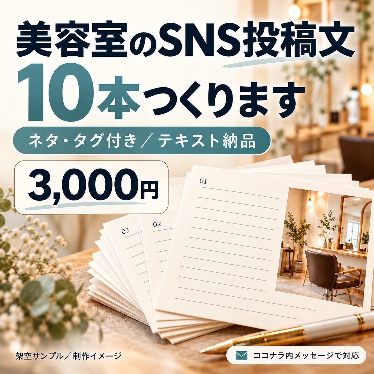 美容室のSNS投稿文10本を作ります 投稿文10本＋ネタ・タグ｜まず試せる単発制作 イメージ1