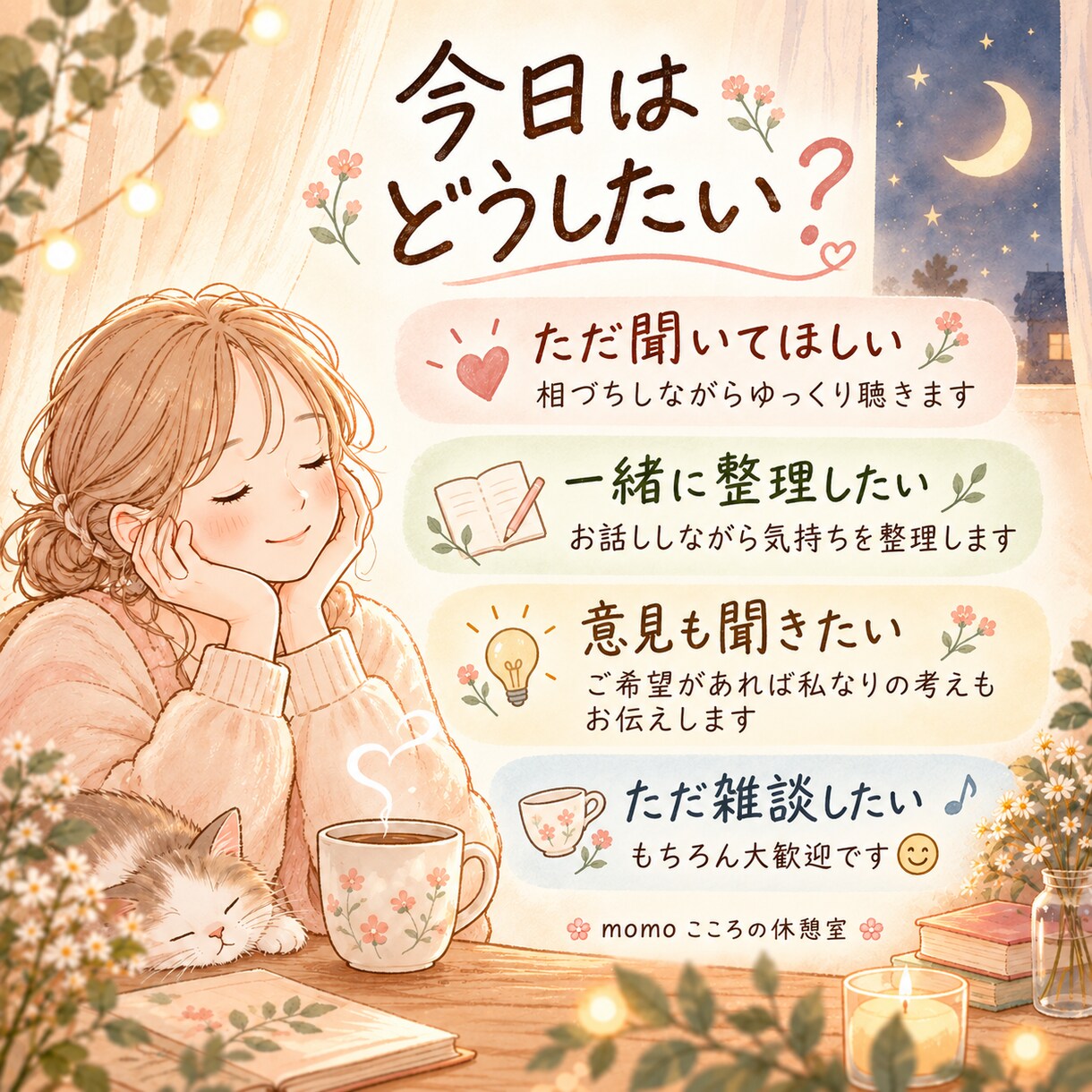 仕事・子育て・人間関係、何でもゆっくり聴きます あなたの気持ちに、そっと寄り添います^ ^ イメージ5