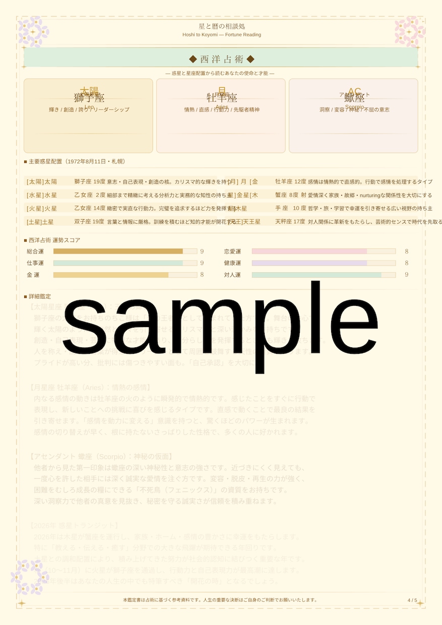 四柱推命×九星気学×西洋占術｜恋愛運をお届けします あなたの恋愛運を解いた鑑定書を丁寧に作成いたします。 イメージ5