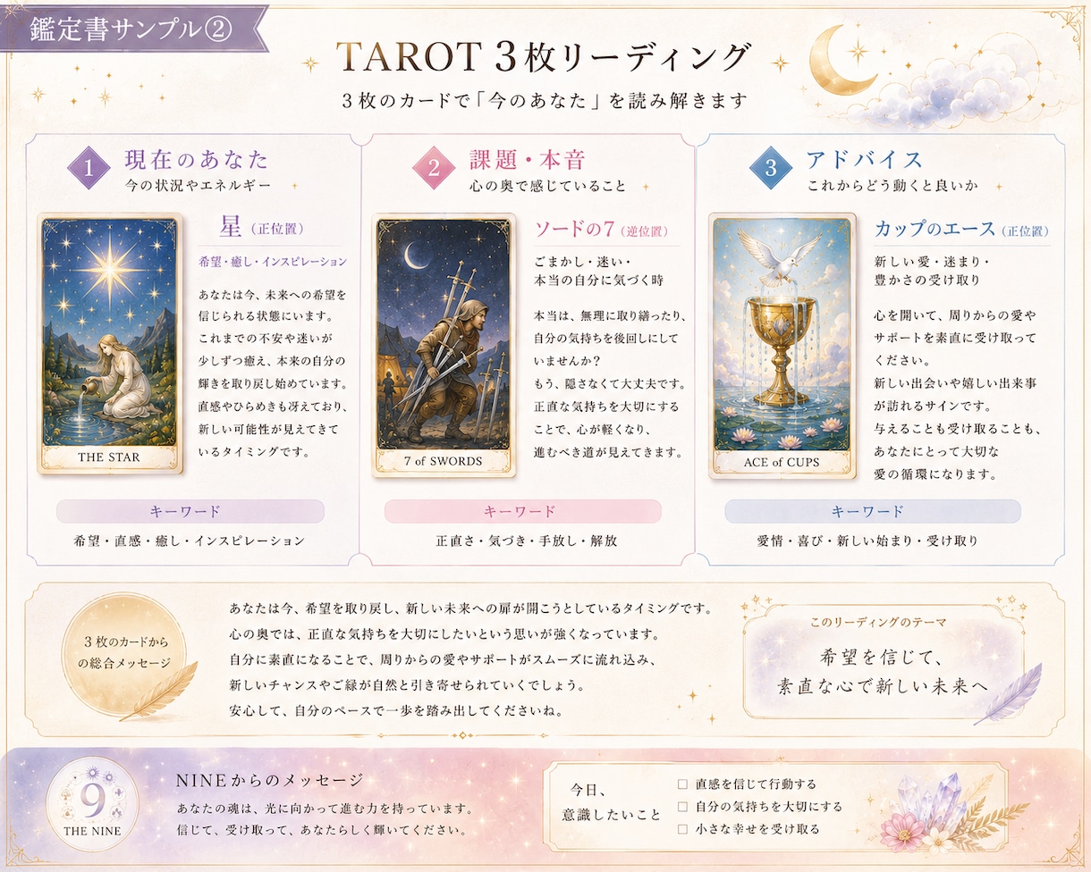 オリジナル診断×タロットで本質と今を読み解きます 9つのタイプから本来のあなたと今必要な言葉を読み解きます。 イメージ6