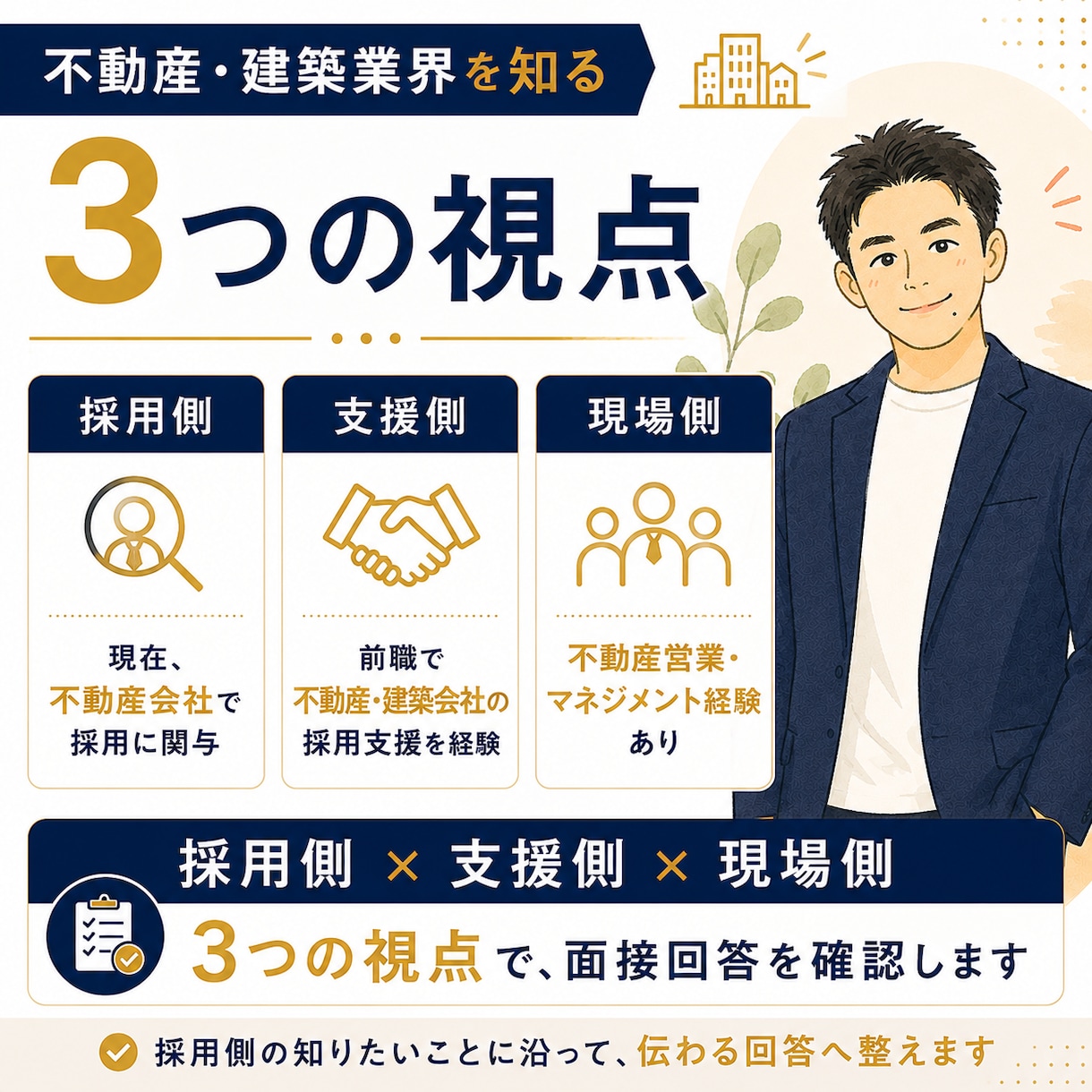 不動産・建築業界向けの面接対策をします 面接で、あなたの経験が“伝わる回答”に変わります イメージ3