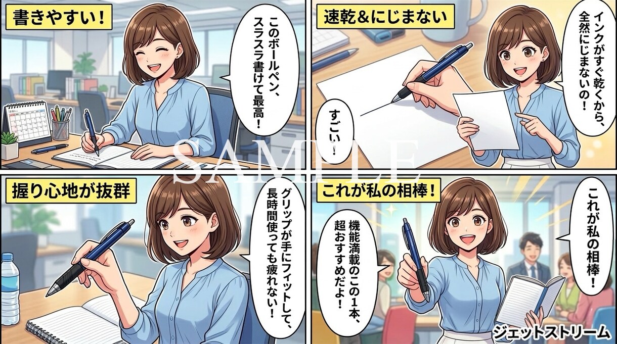 企業広告・LP向けの4コマ漫画・イラストを描きます 4コマ人物の表情・セリフ・画風などのご希望にお応えします❗️ イメージ2