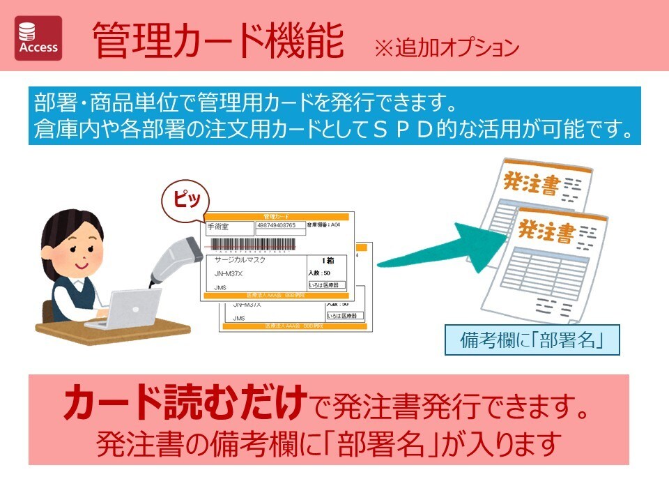 病院在庫の簡単発注システムをご提供致します JANコード・ＧＳ１コード読取で業者別にらくらく発行！ イメージ8