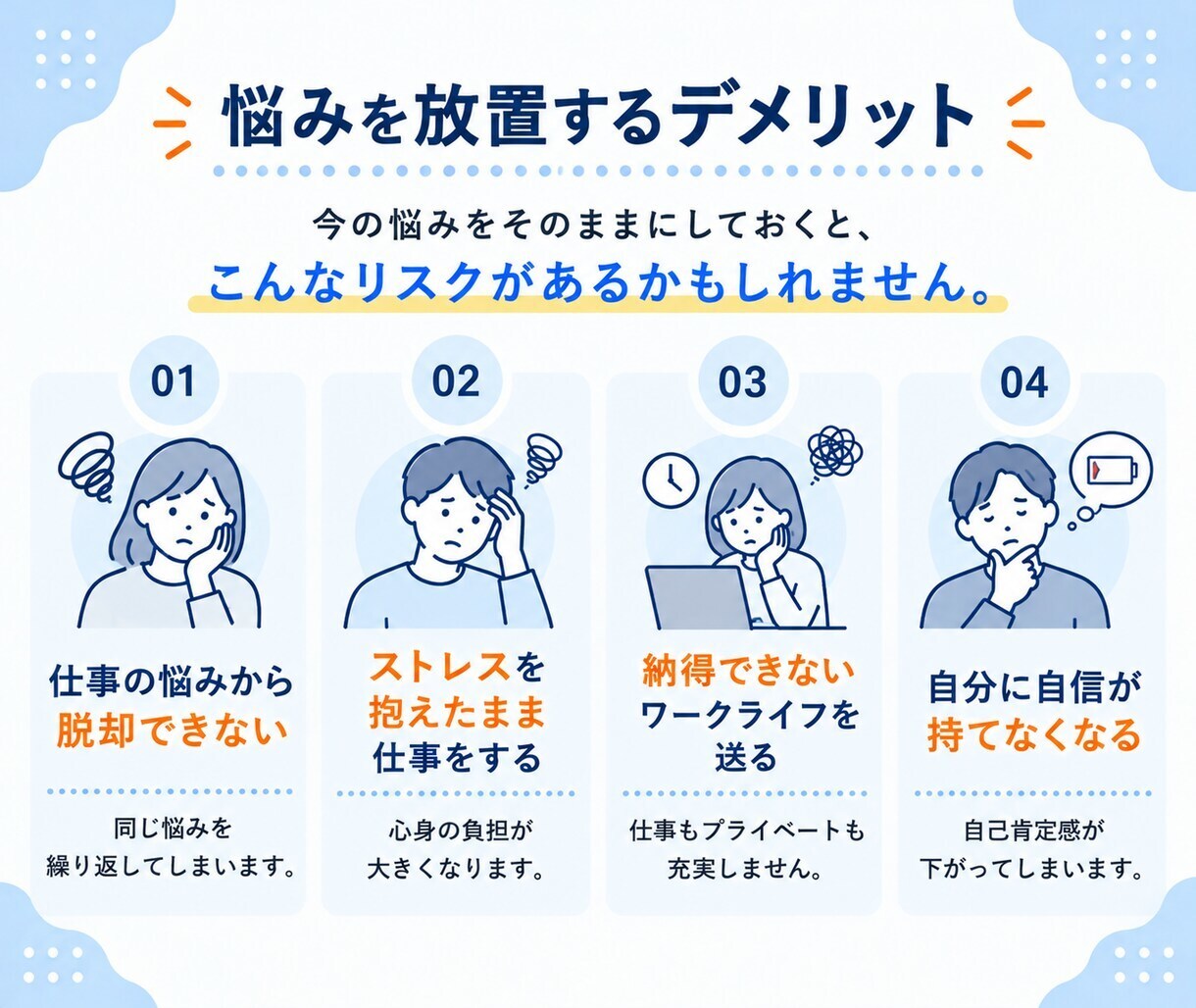 人間関係から今後の働き方まで、お悩みをお聞きします 愚痴やただ話を聞いてほしい方もOK｜プロが何でもお聞きします イメージ8
