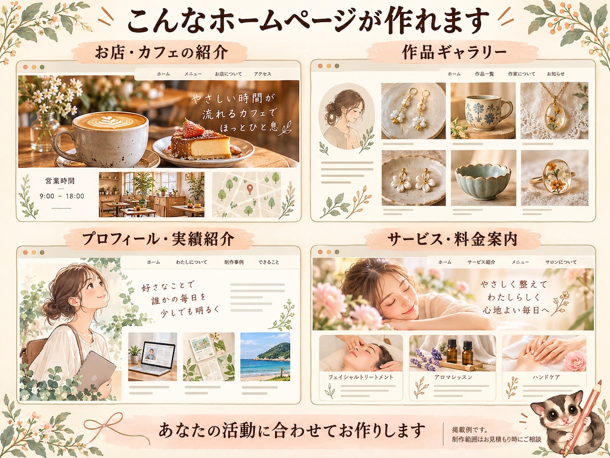 個人・お店向けのホームページを制作します あなたらしさが伝わる、相談しながらつくるホームページ イメージ3