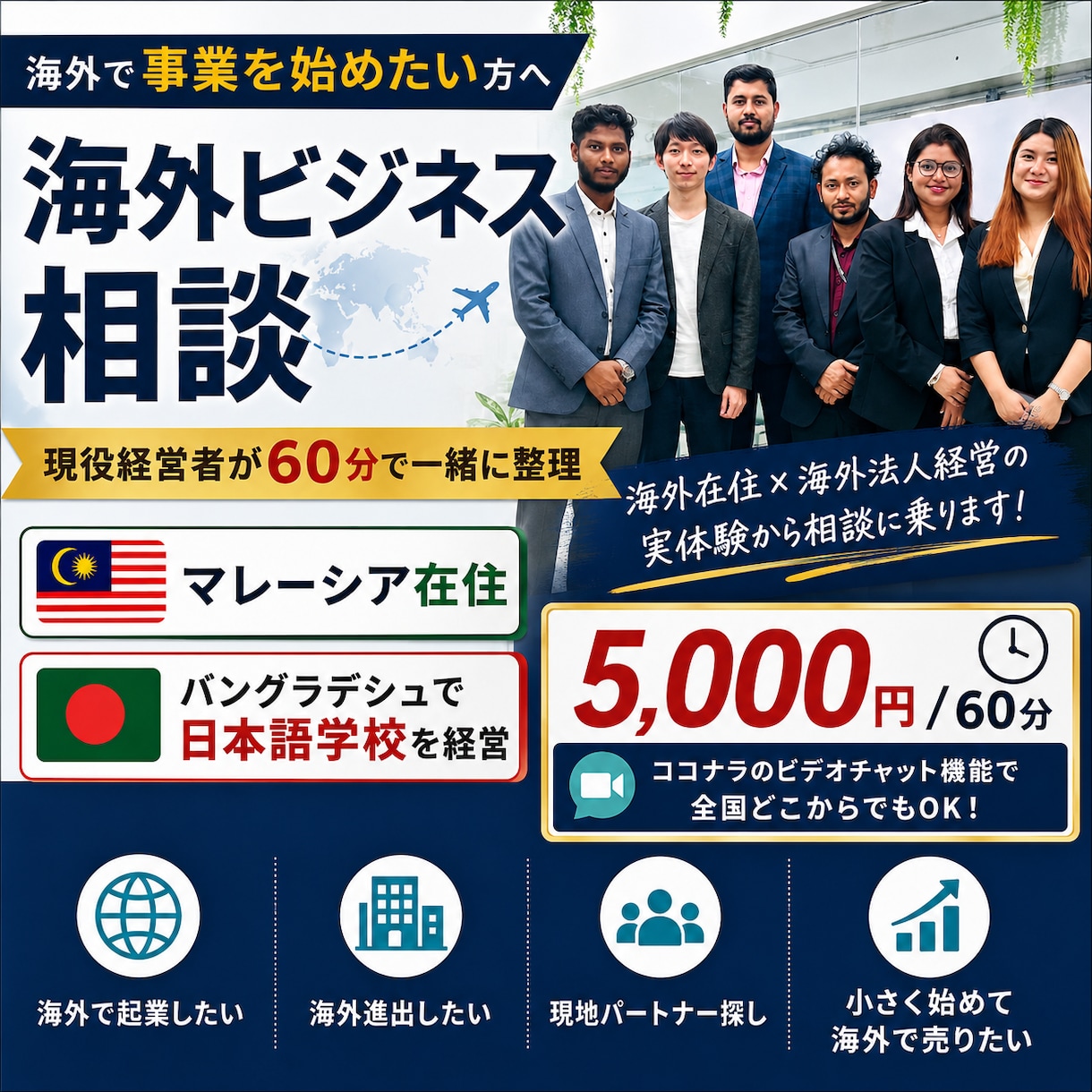 海外ビジネス・海外進出の相談に乗ります 海外で実際に事業を立ち上げた経営者が60分一緒に考えます イメージ1