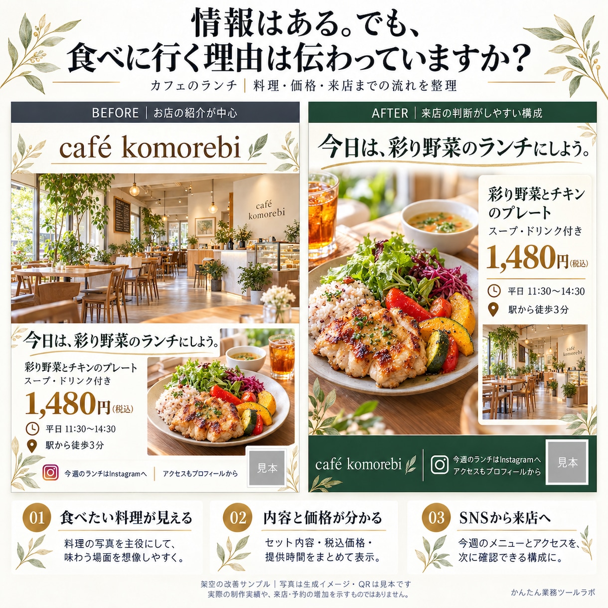 カフェ・居酒屋など店舗のチラシをデザインします 飲食店が得意。美容室・ネイル・エステ・リラク・整体も対応 イメージ3
