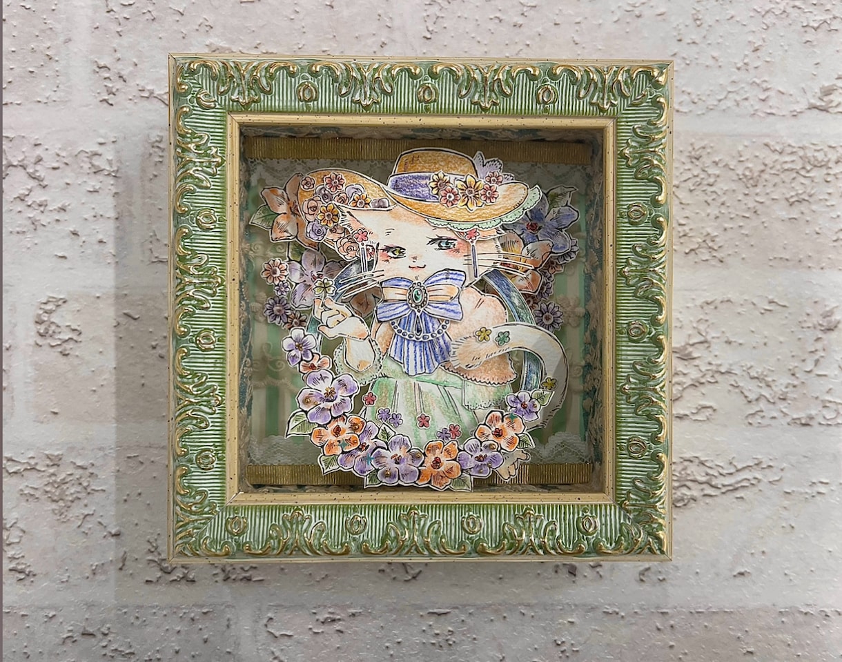 ミニ額に"うちの子"の愛らしさを半立体で表現します 半立体で空間を感じる作品を基本色鉛筆を使用して制作します イメージ4
