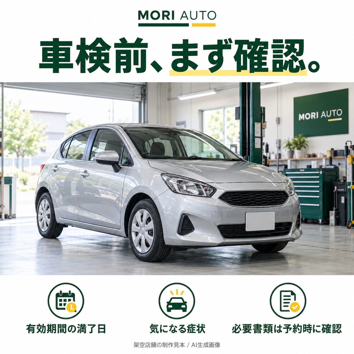 車のお店のSNS画像と文章を4投稿分作成します 車検・予約案内を投稿しやすく整えます イメージ2